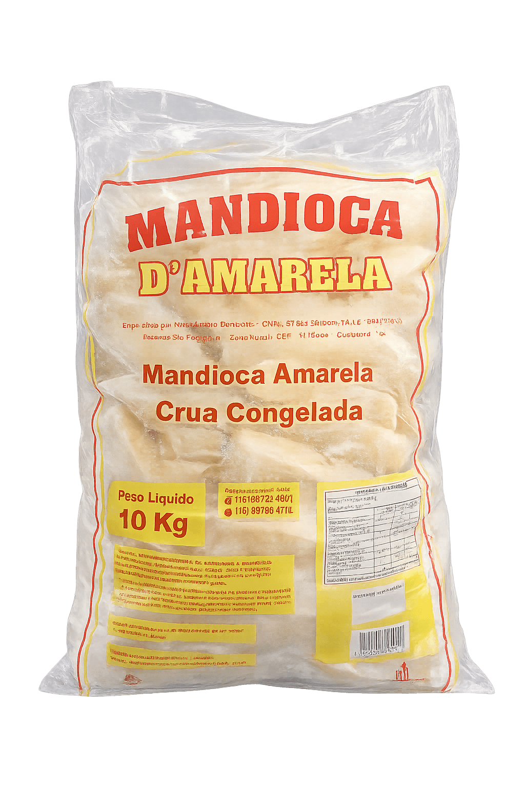 Embalagem Mandioca D'Amarela 10kg — Mandioca Amarela Crua Congelada